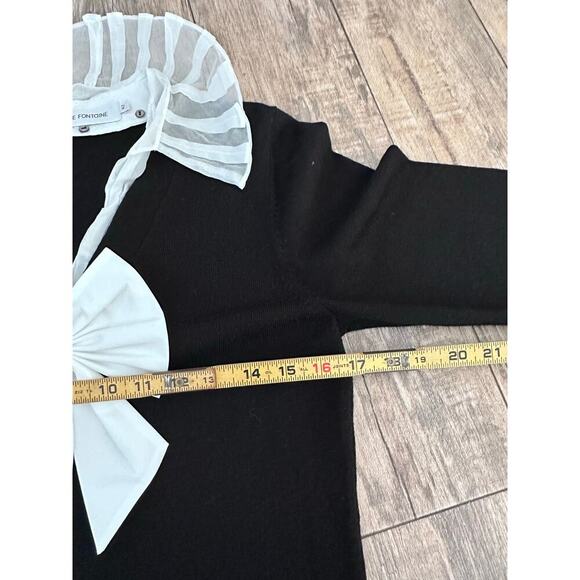 Anne Fontaine Women's Black White Wool Bow Front V-Neck Dress Size 42 - Picture 9 of 10